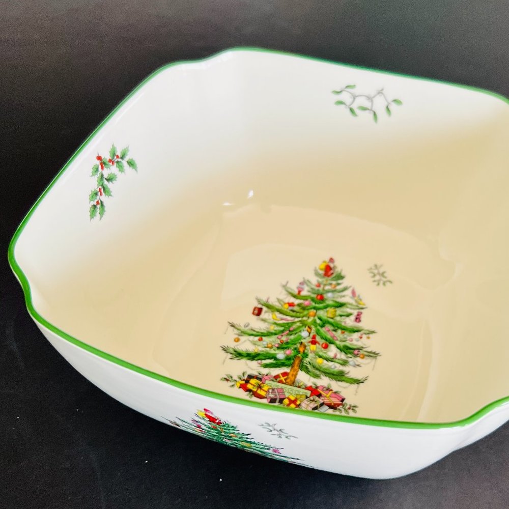 SPODE "Christmas Tree" Large Square 10" Bowl NWT